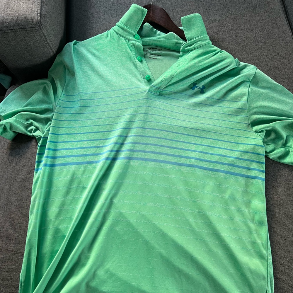 Under armour green with blue stripes golf polo